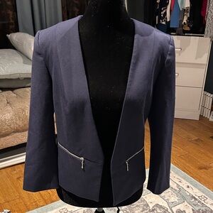 Express Women's Dark Blue Blazer with Zipper Details